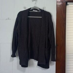 Pharaoh Collection Charcoal Grey Chunky Knit Shawl Cardigan Sweater Size Small